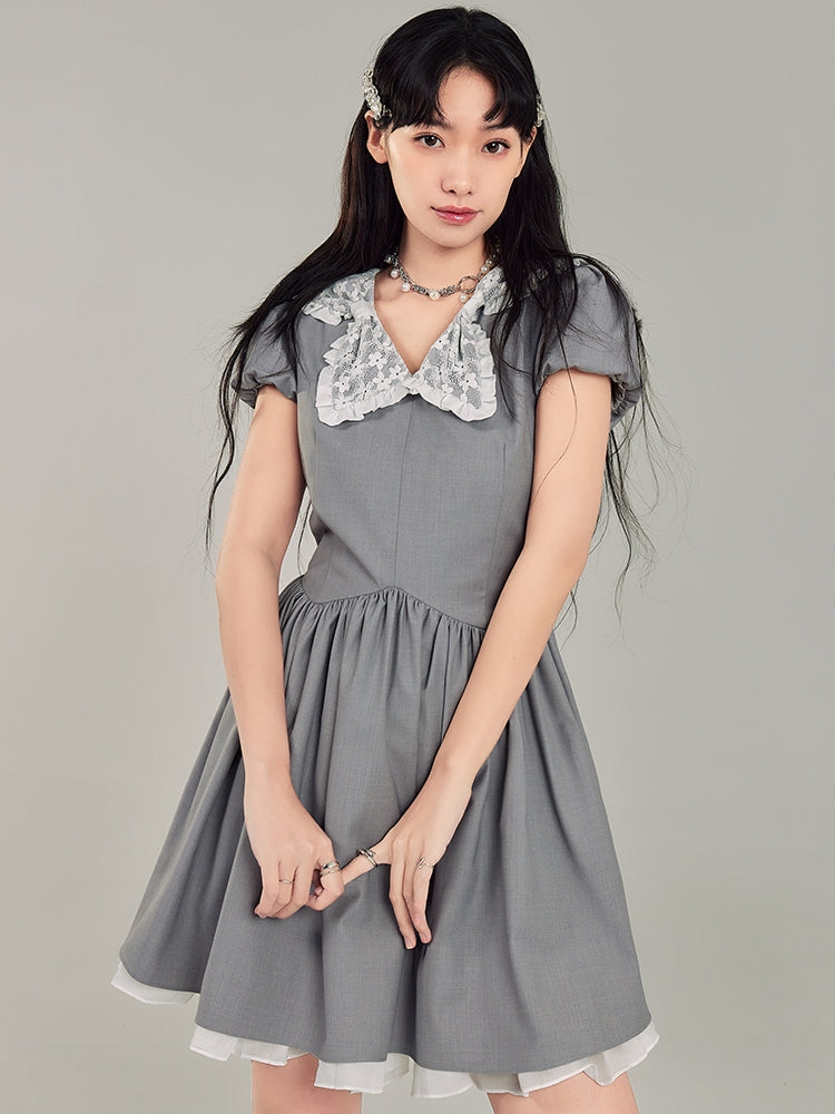 Bow Doll Collar Waist Thin Dress