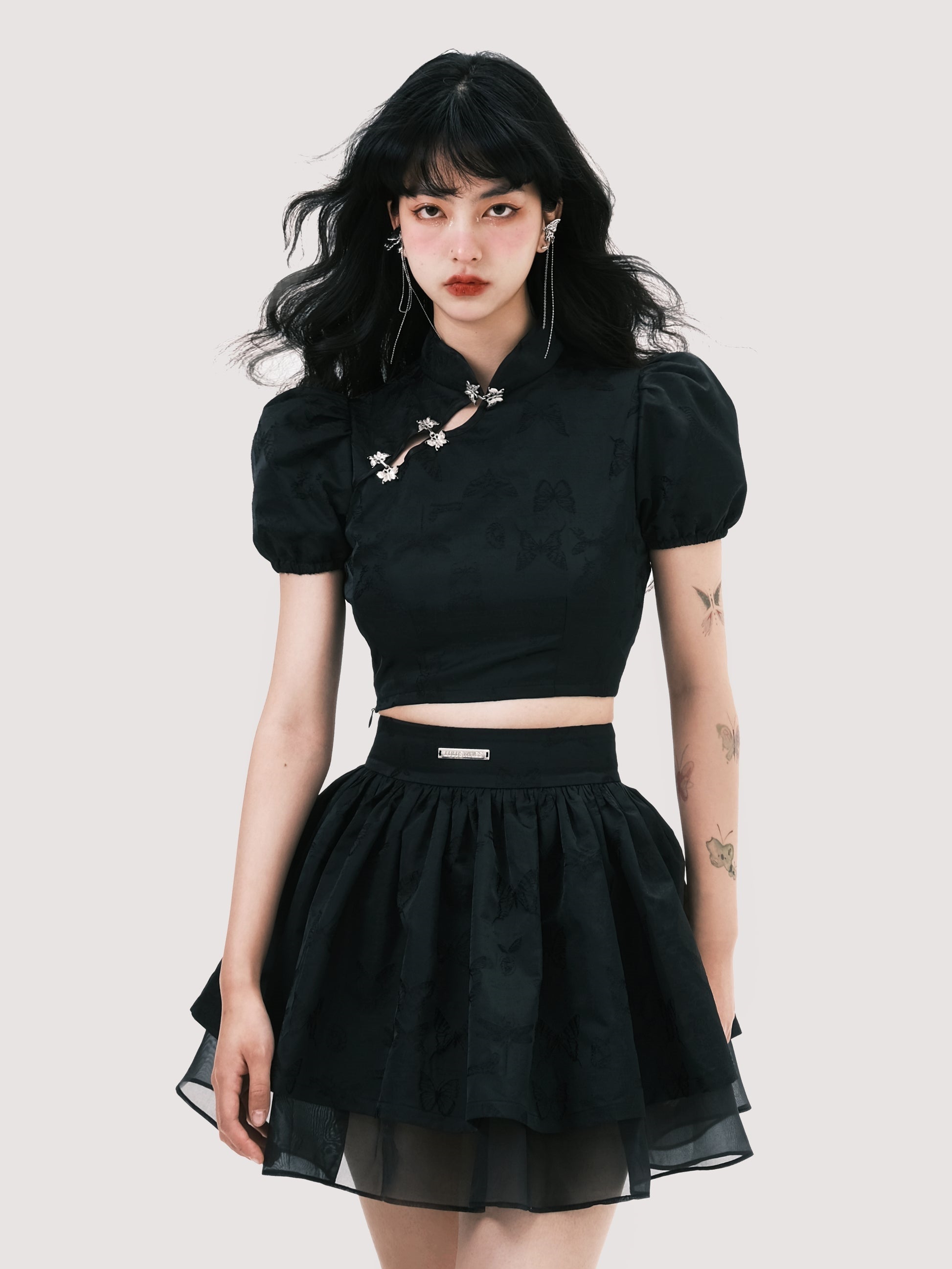 New Chinese Puff Sleeve Top &amp; Skirt