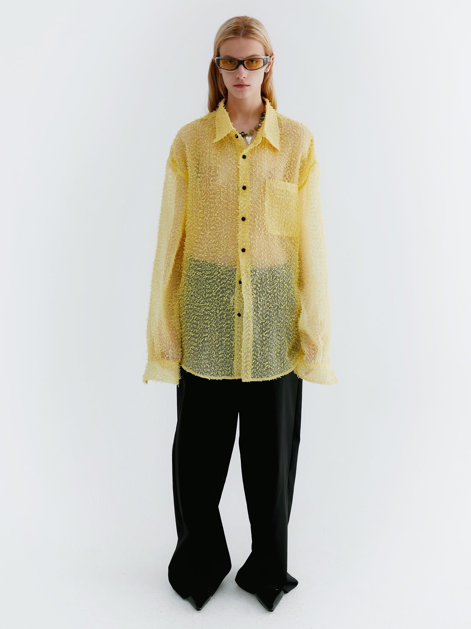 Semi-Transparent Organza Long-Sleeed Shirt