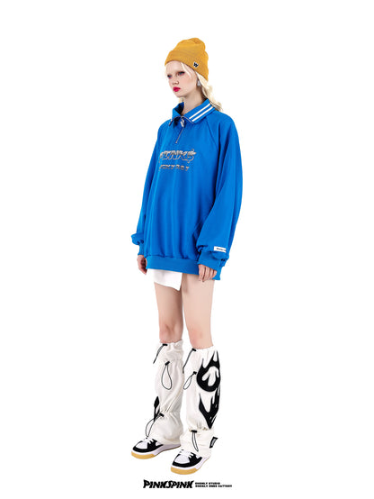 POLP-NECK COLLEGE-STYLE SWEAT PULLOVER