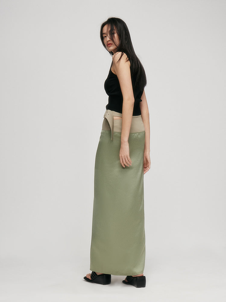 Satin Stitching Slit Skirt