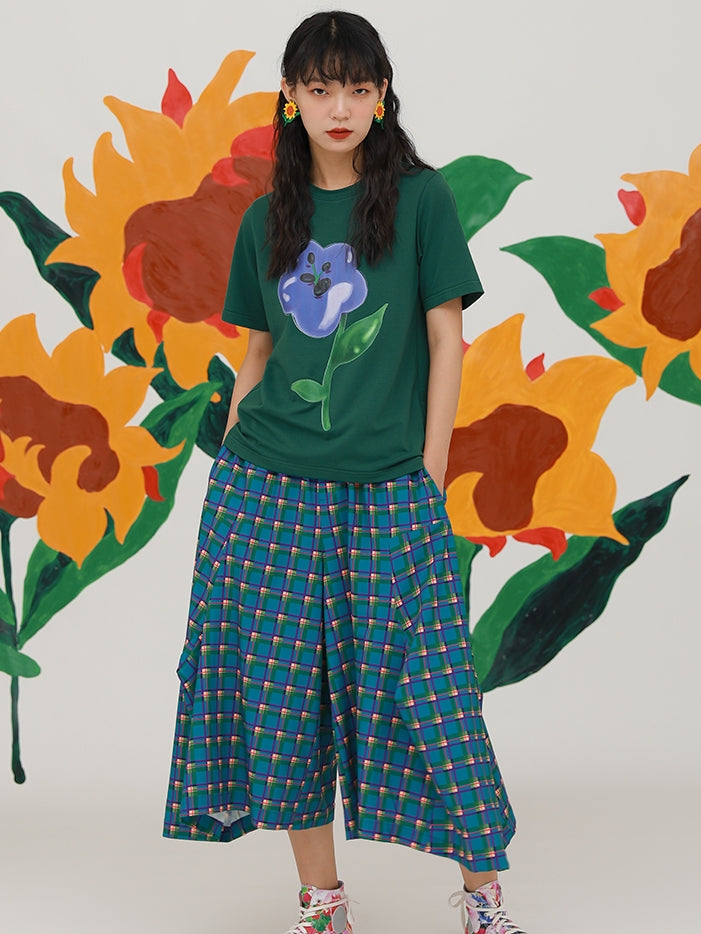 THREE-DIMENSIONAL FLOWER PRINTING T-SHIRT