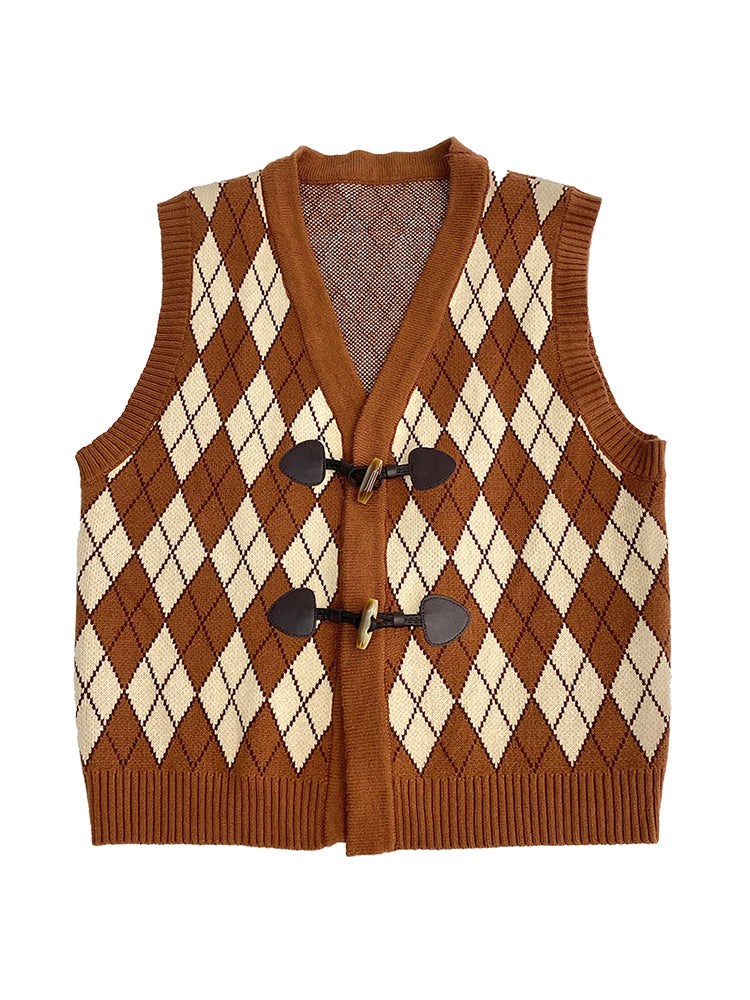 Argyle Retro Layered Knit Vest