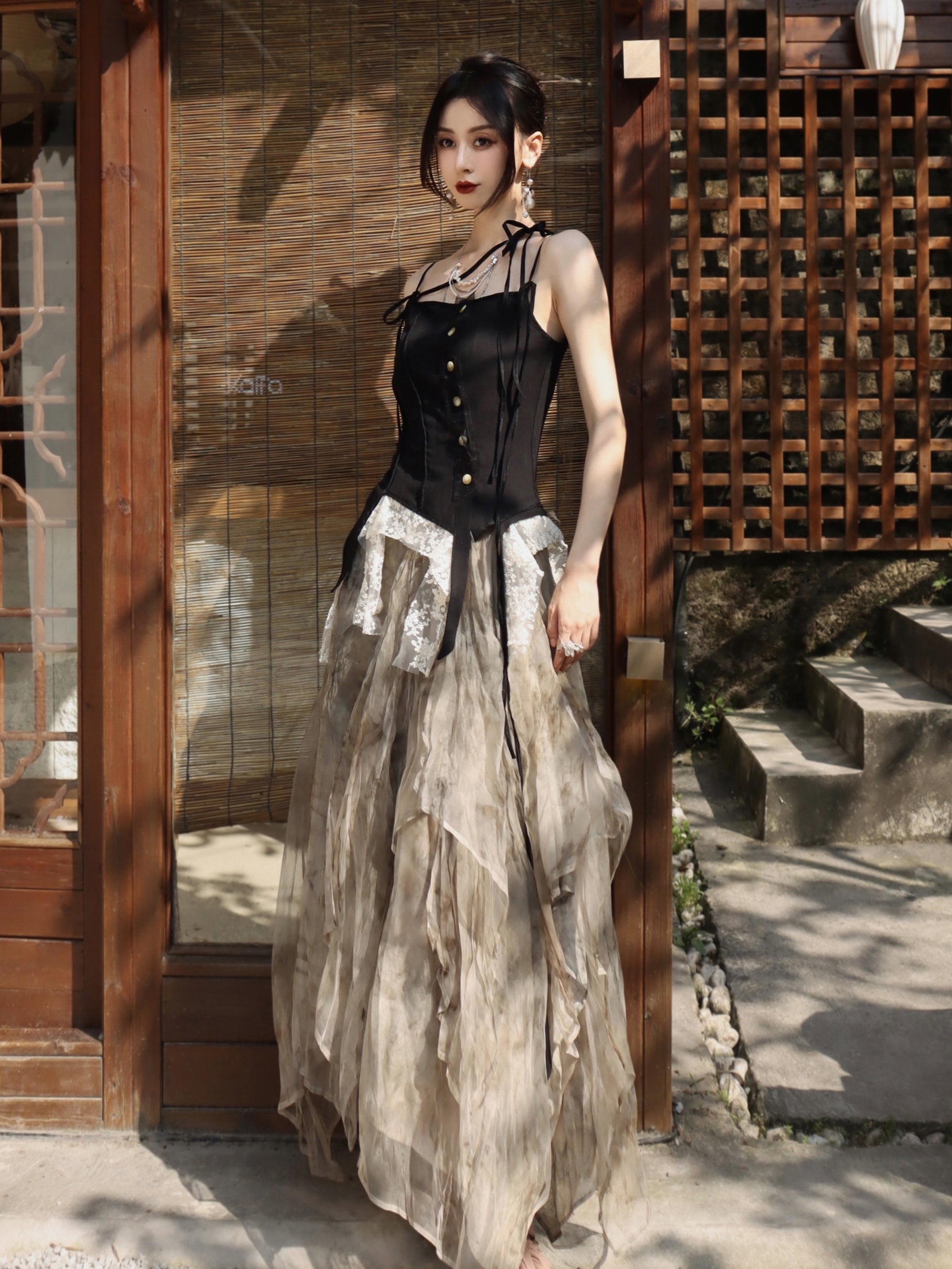 Silk Organza Printed Long Skirt