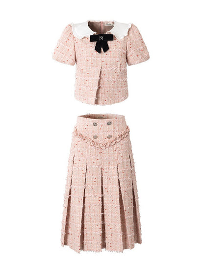 Little Fragrance Doll Collar Top &amp; Pleated Skirt