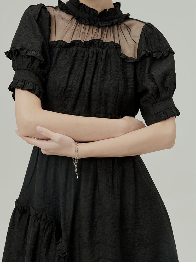 Jacquard Black Bow Robe asymétrique