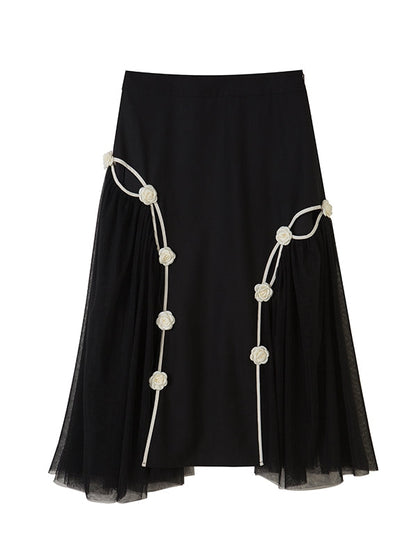 High Waist Bow Mesh Irregular Skirt