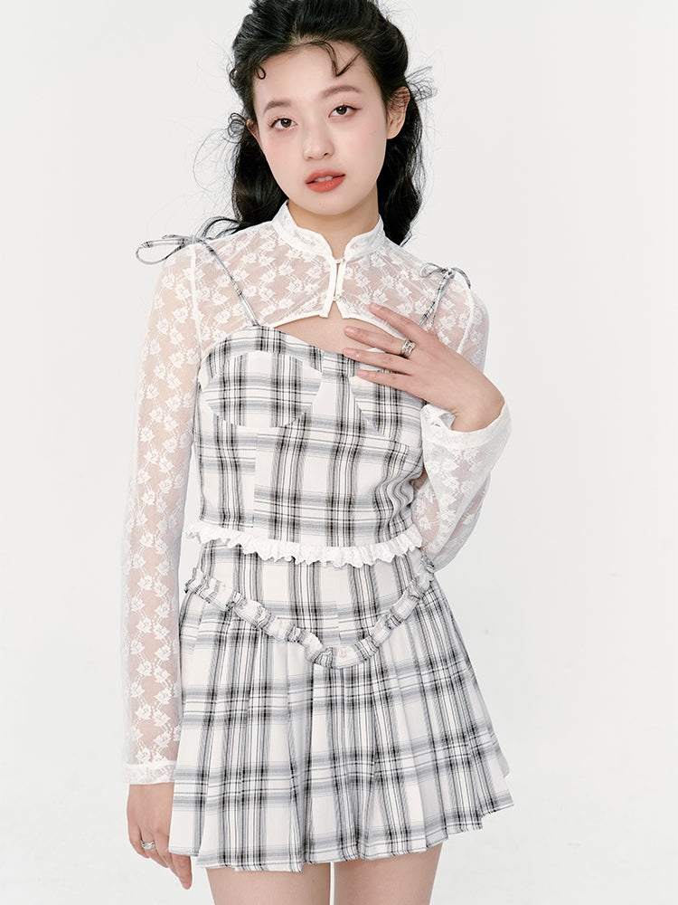 Suspender Top &amp; High Waist Pleated Skirt