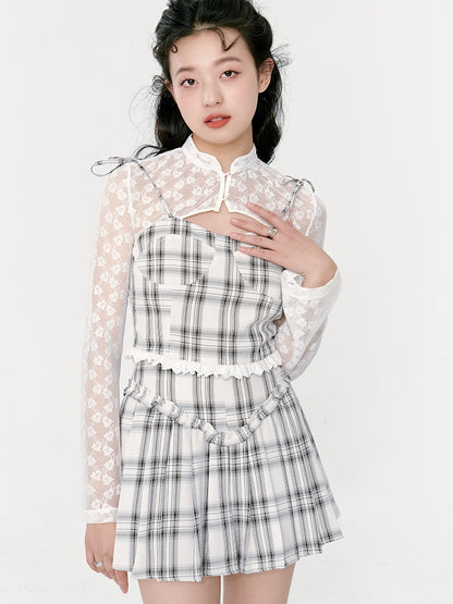 SUSPENDER TOP &amp; HIGH WAIST PLEATED SKIRT