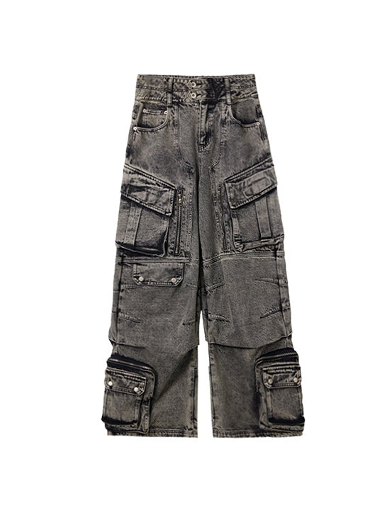 Work Style Multi-pocket Jeans