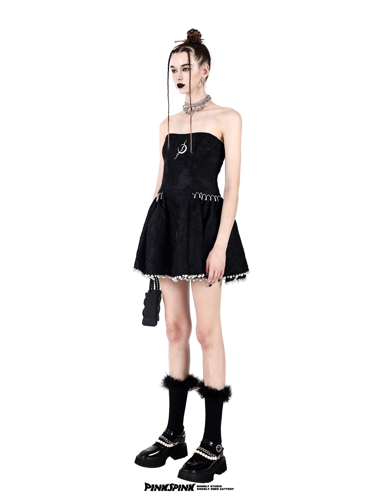 Bare-top Fluffy Embroidery Gothic One-piece