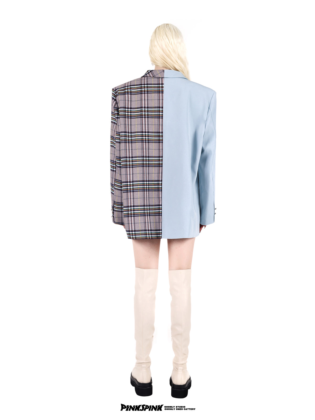 Switching Plaid Girly Tailored-Jacket