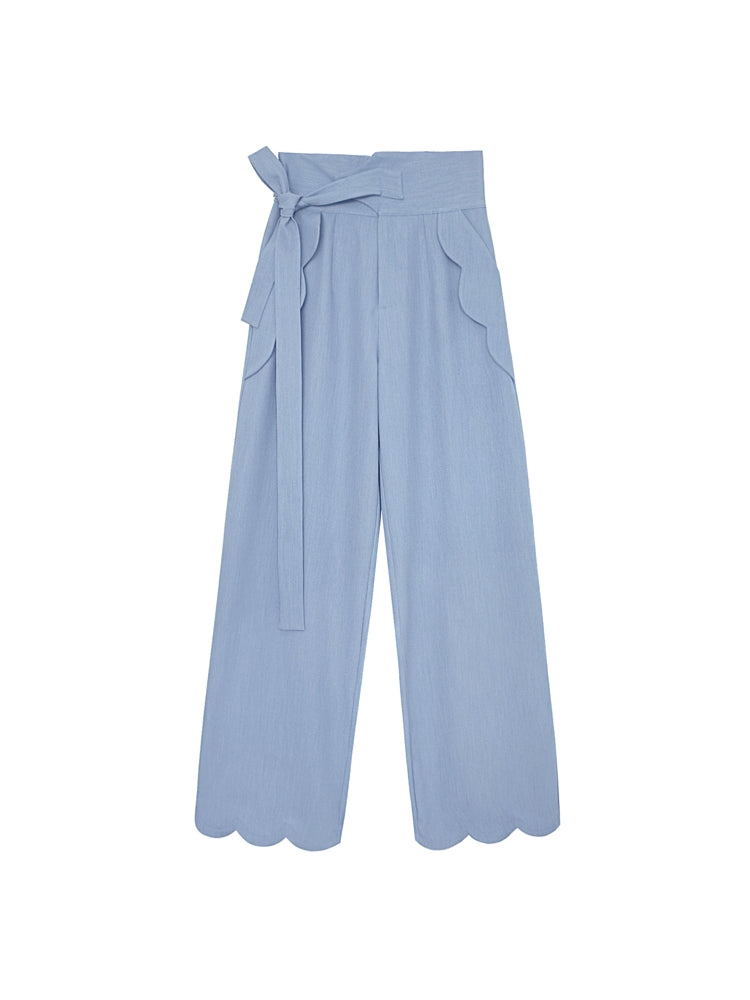 Pants Scallop Cute Ribbon Wide-Leg Pants