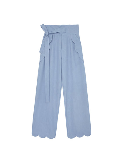 Pants Scallop Cute Ribbon Wide-leg Pants