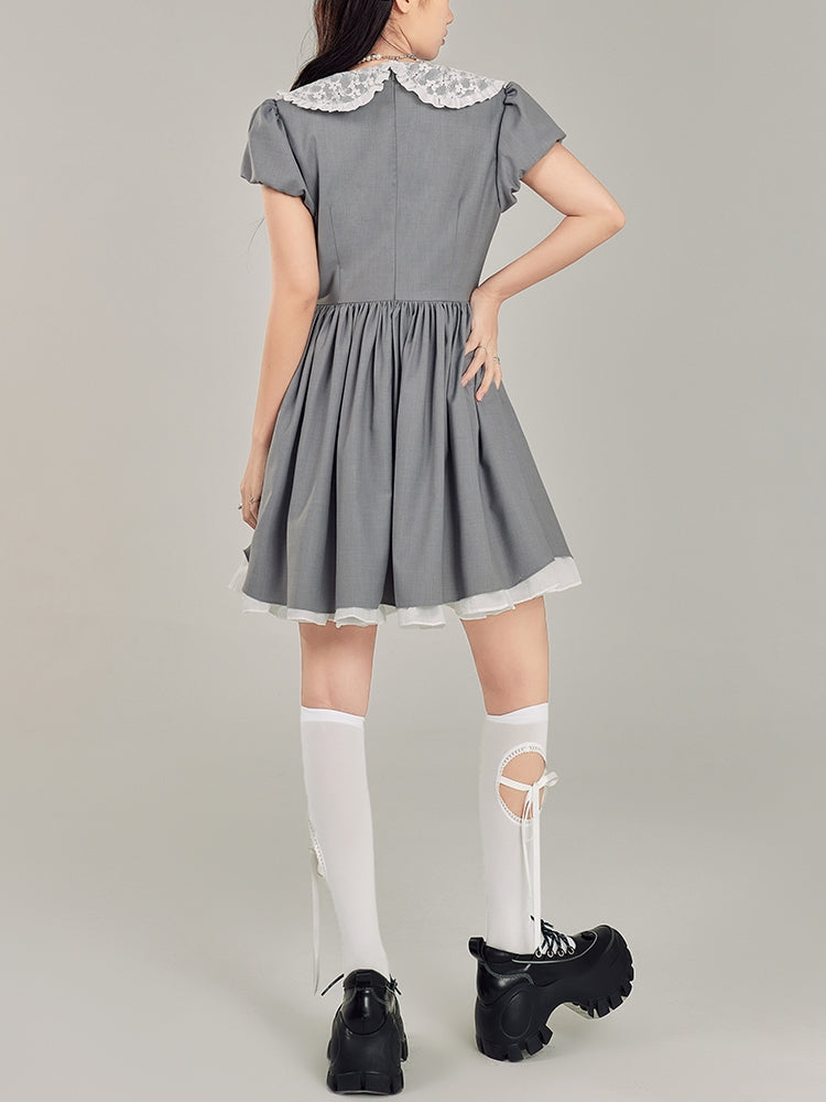 Bow Doll Collar Waist Thin Dress