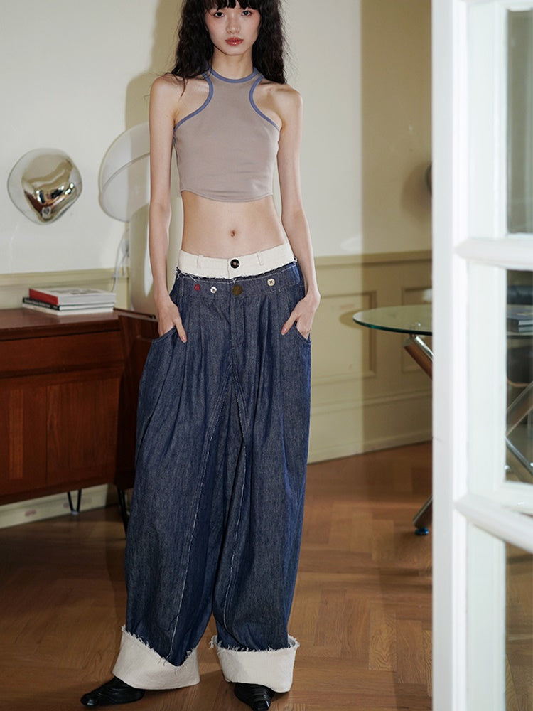 Long Wide Leg Denim Pants