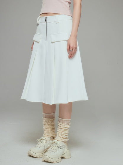 Middle Zipper Pleated Skirt