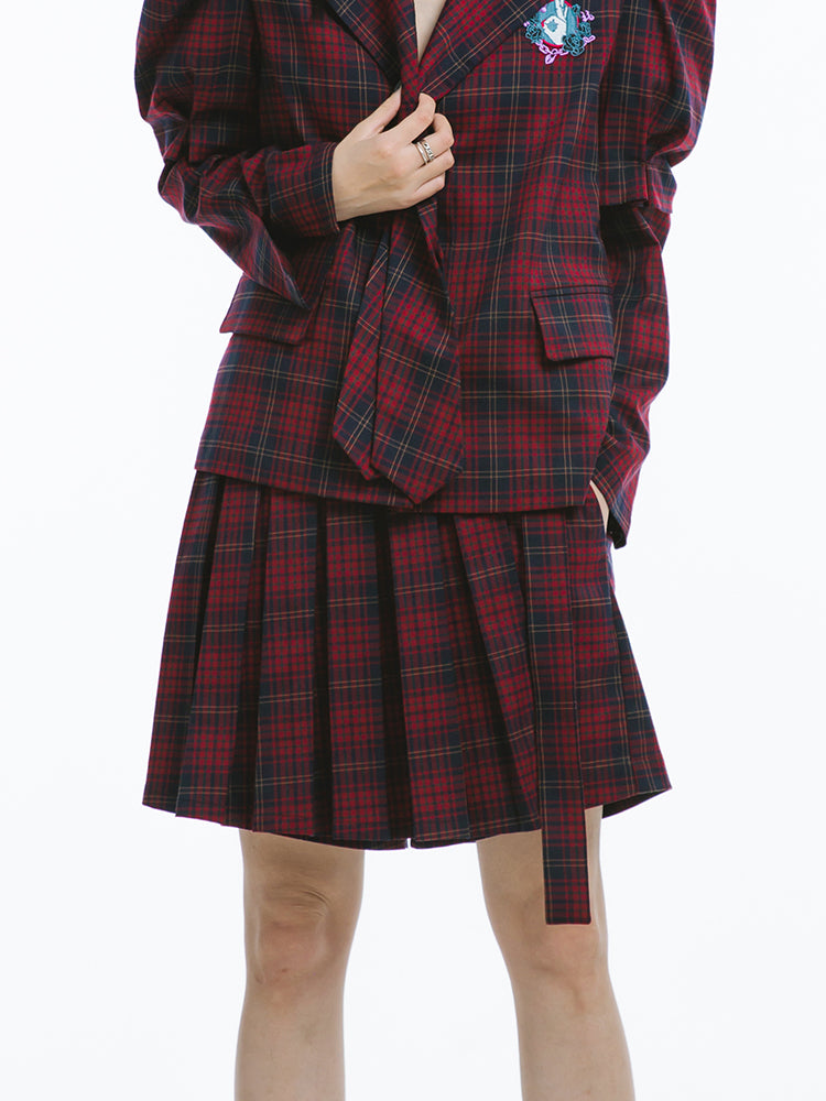 Plaid Pleats Short College Culottes