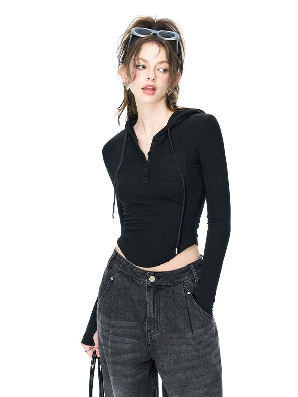 Long-sleeved Cropped Hooded Top