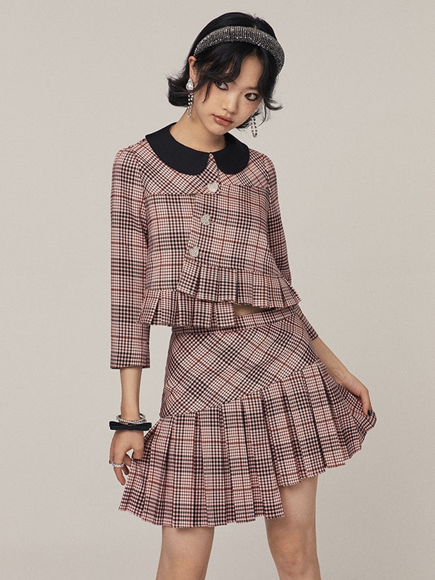 Plaid Long Sleeve Jacket &amp; Short Skirt Setup