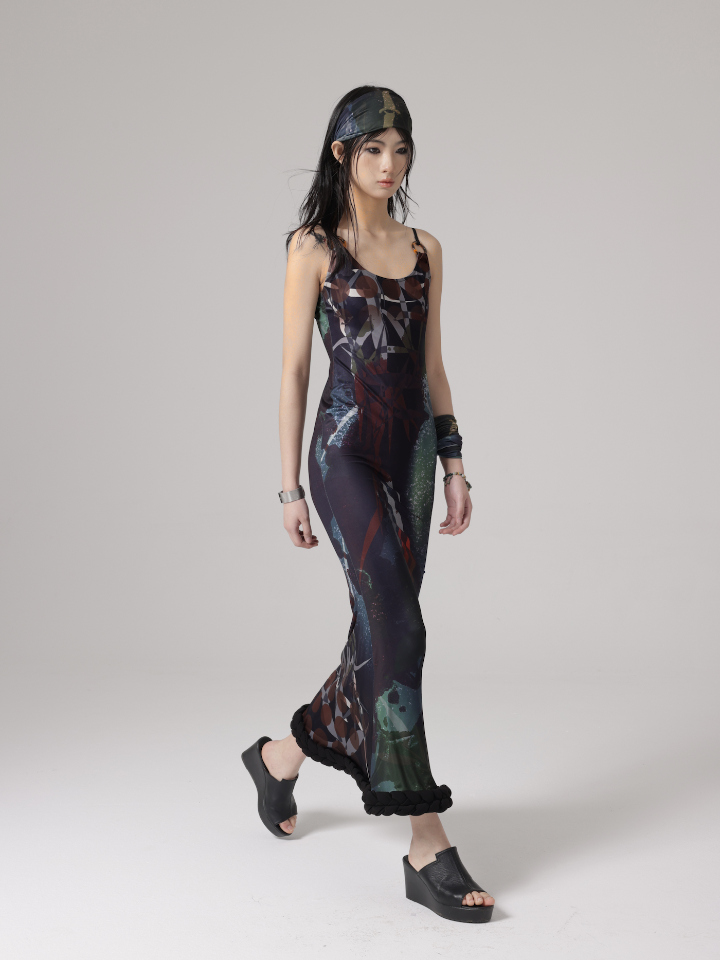 CHINESE STYLE PRINT FISHTAIL ADJUSTMENT SUSPENDER Dress