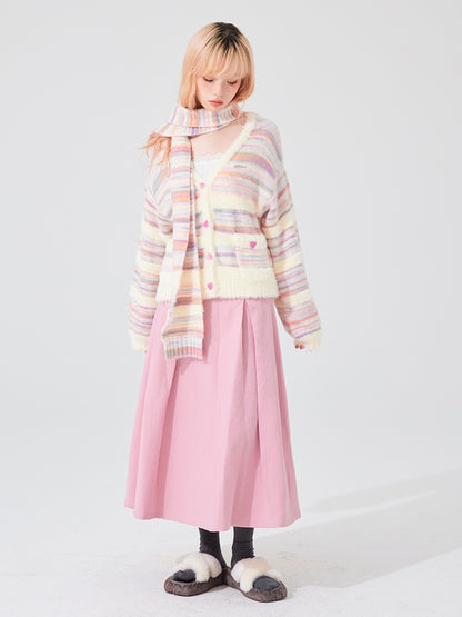 Regenbogen lose V-Ausschnitt Striped Strickjacke