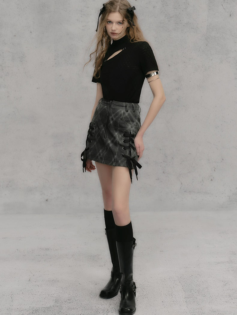 Plaid Denim A-LINE ROPE SKIRT