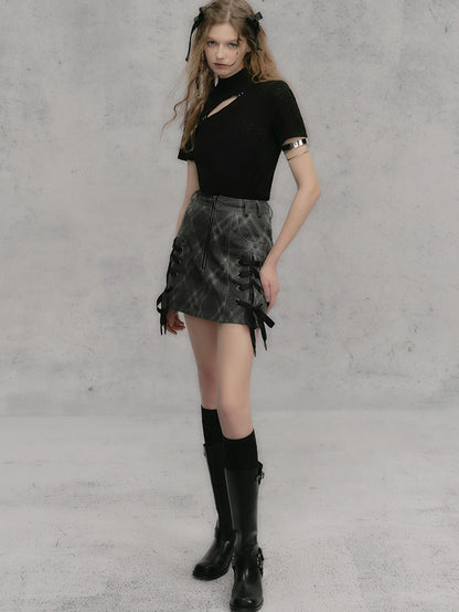 Plaid Denim A-LINE ROPE SKIRT