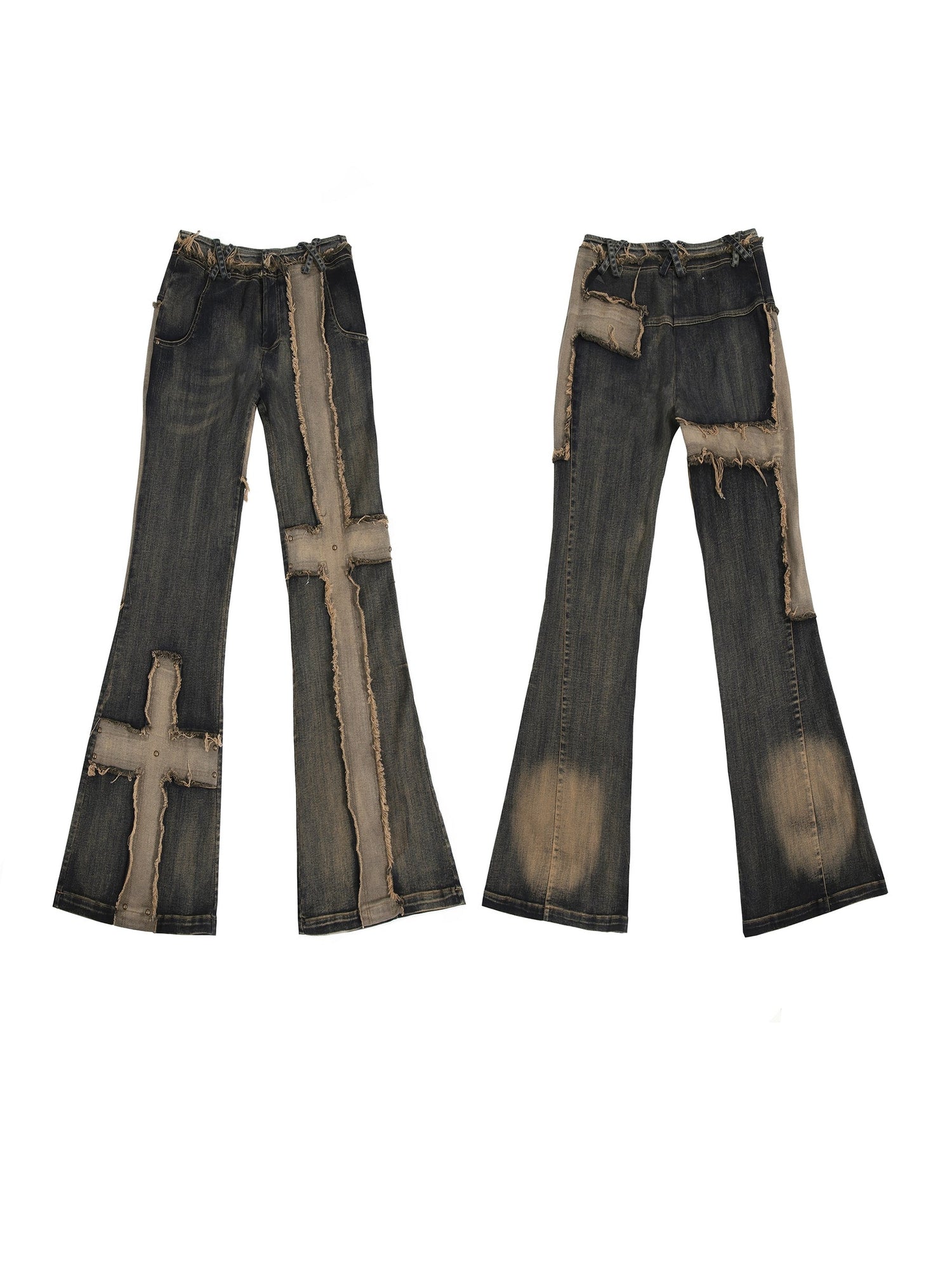 Washed Raw Edge Low Rise Stretch Flared Jeans