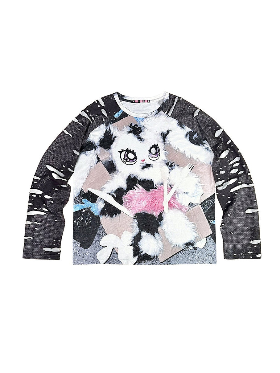 BUNNY PRINT RAGLAN SLEEVE T-SHIRT