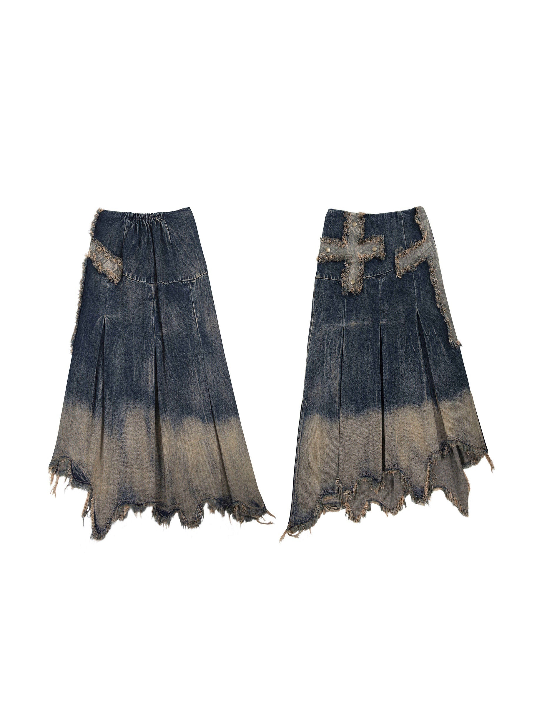 2WAY HEAVY INDUSTRY RAW EDGE A-LINE DENIM SKIRT