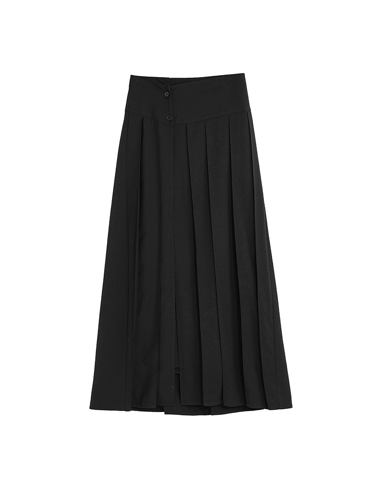 Nichi Pleats Mature Plain Long Skirt