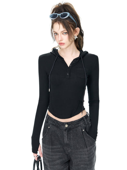 Long-sleeved Cropped Hooded Top