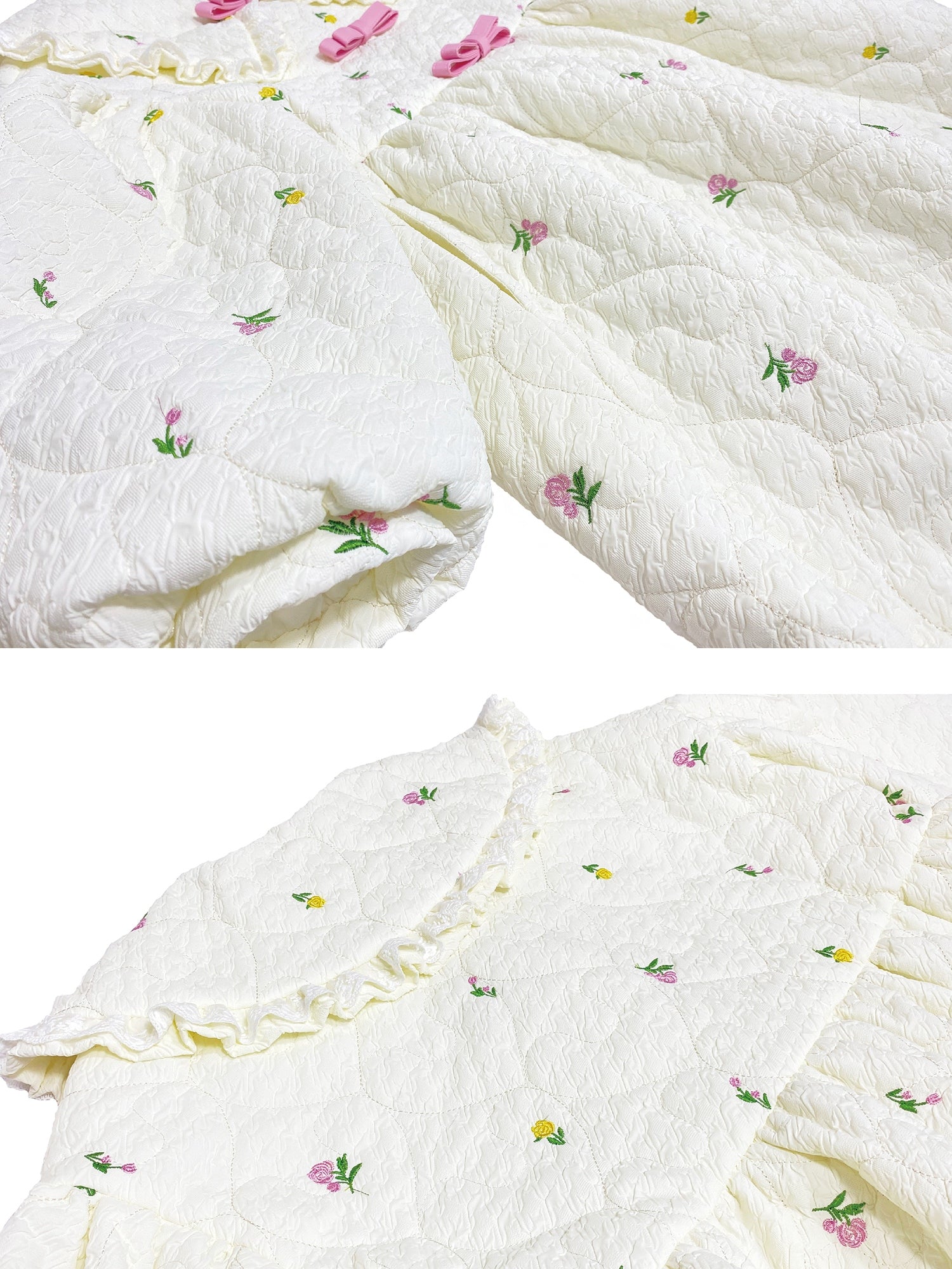 Flower Embroidery Loose Loose Mid-Length Cotton Quilted Coat