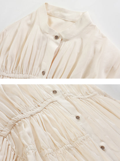Ruffled Cotton Shirring Long Dress