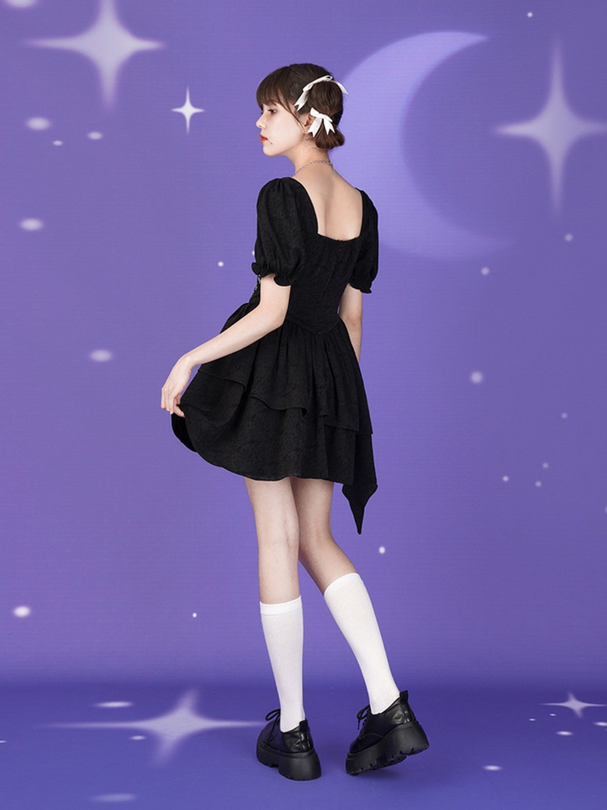 Laceup Short-Sleeed Tutu Dress