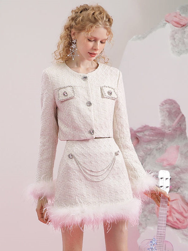 Small Fragrance Short COAT &amp; A-LINE SKIRT &amp; VEST THREE-PIECE Setup