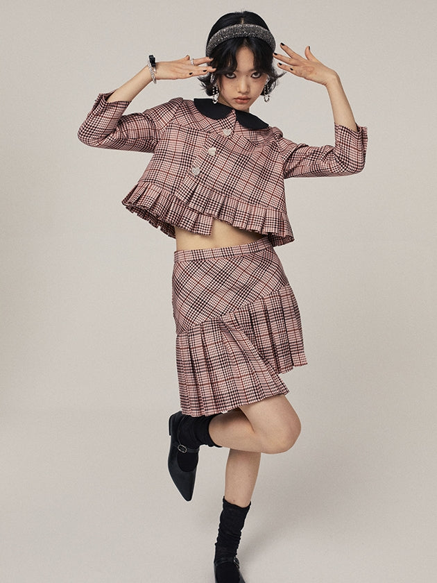 Plaid Long Sleeve Jacket &amp; Short Skirt Setup