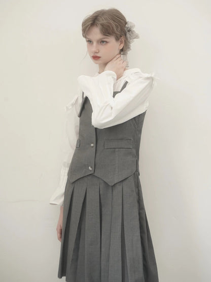 Fake Two-piece Pleated Suspender Dress