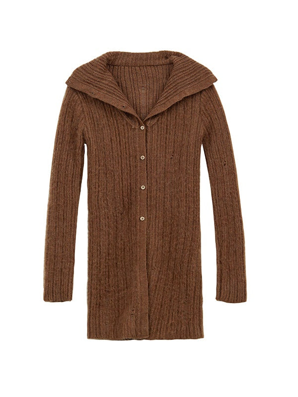 WOOLY LAPEL KNITTED CARDIGAN