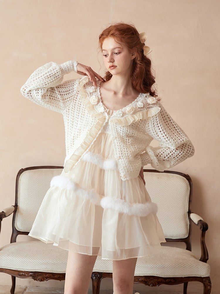 Sweet Low-gauge Rose Knit Cardigan