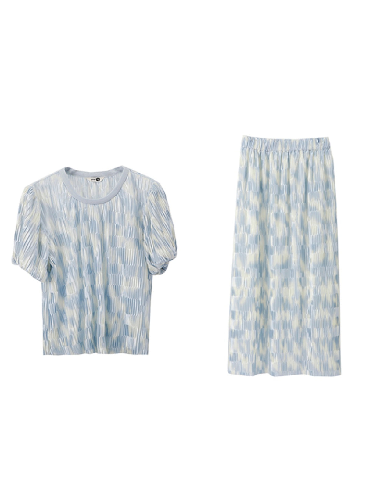 Gradient Pleated Short-sleeved T-shirt &amp; Skirt