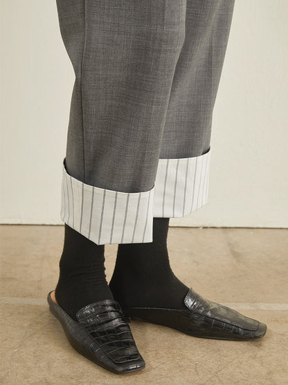 Striped Casual with Cuffs Nine-Point Tapered Pants