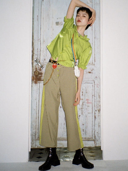 Plaid Corduroy Wide-leg Straight-leg Pants