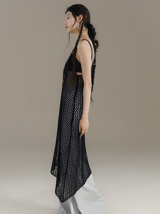 Frosty Fishnet Knit Slip Dress