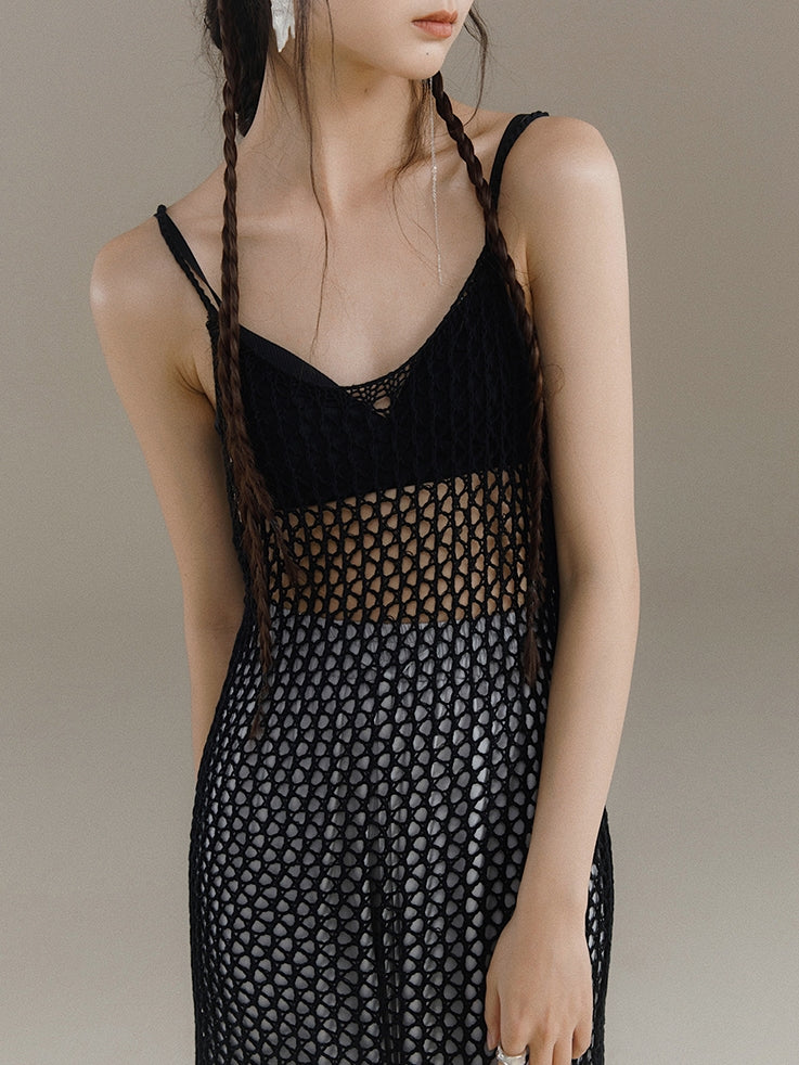 Frosty Fishnet Knit Slip Dress