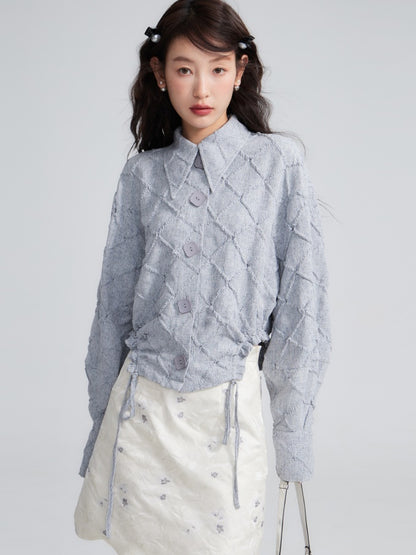 Rhombus Textured Waist Drawstring Shirt Shirt