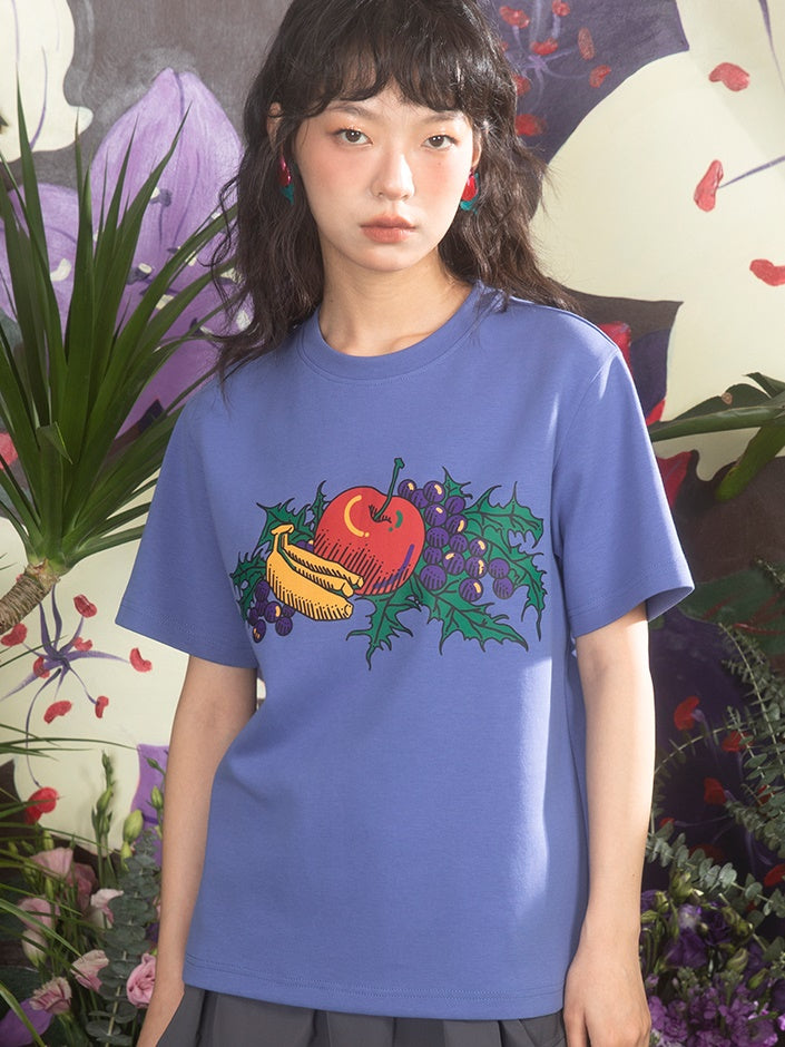 Oil Painting Fruit Printed Loose T-shirt