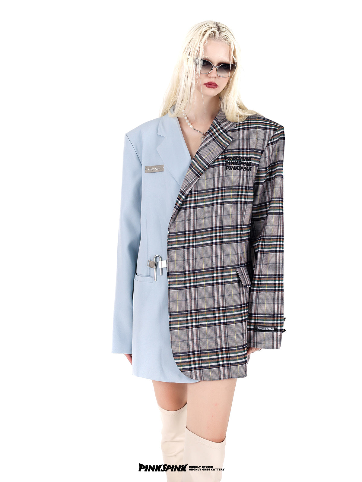 Switching Plaid Girly Tailored-Jacket