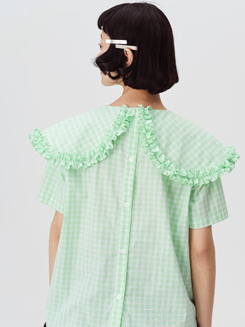 Plaid Doll Collar Short－Sleeved Shirt